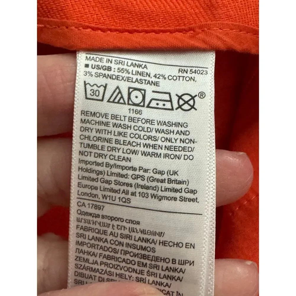 Banana Republic High Waist Paper bag Wide Leg Linen Cotton Pants Orange Size 0